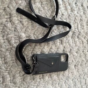 Bandolier Black Leather Phone Case with Strap